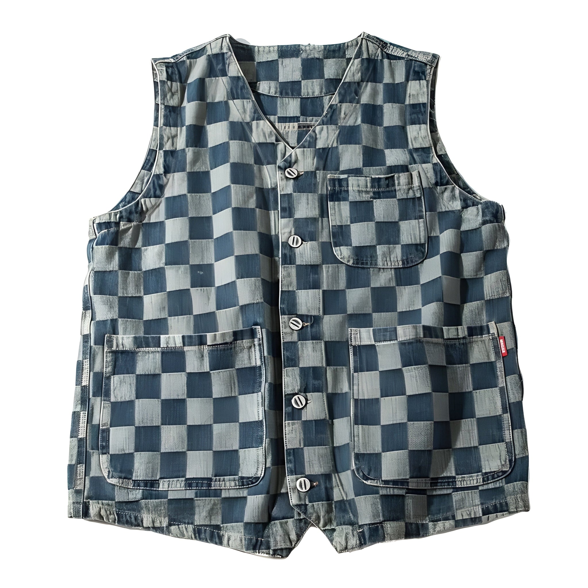 The Falconer Denim Plaid Vest VOIR Light Blue S 