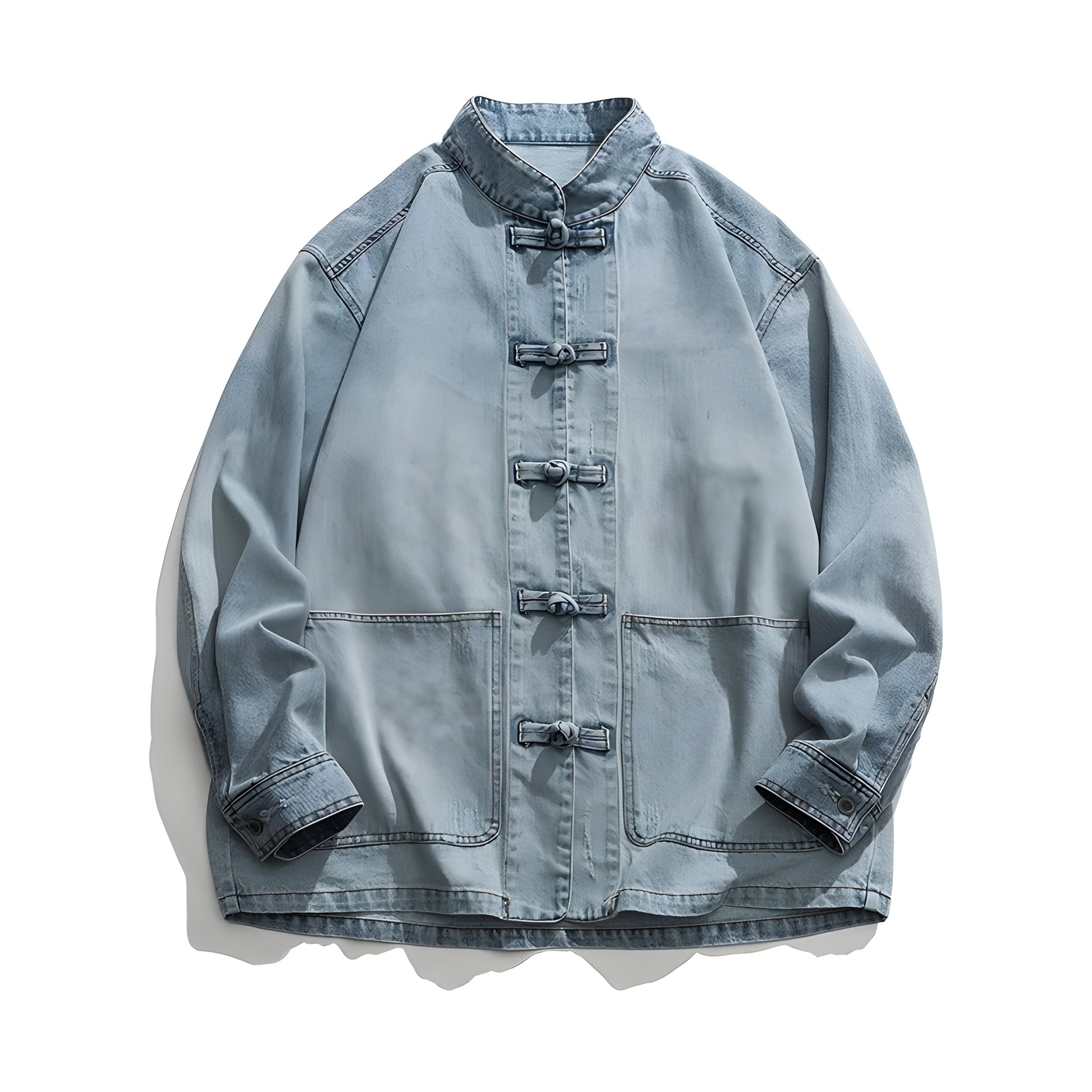 The Akiko Mandarin Collar Denim Jacket VOIR Light Blue XS 