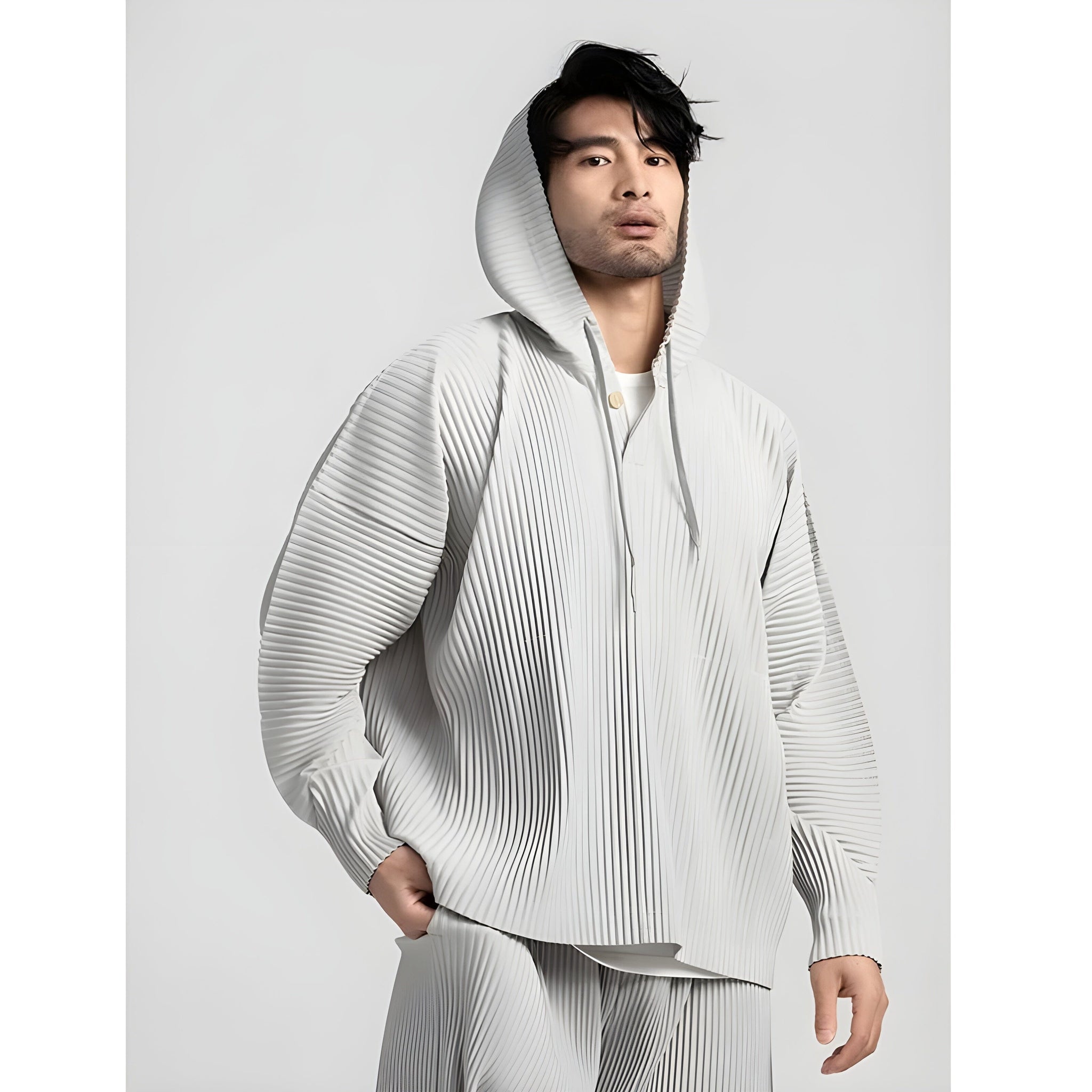 The Franco Pleated Hoodie VOIR Light Gray S 