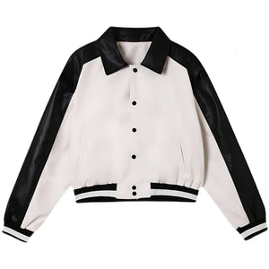 The "Gio" Faux Leather Varsity Jacket 0 VOIR Studios S 