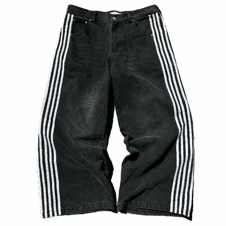 The "Side Stripe" Oversized Denim Pants VOIR Black S 