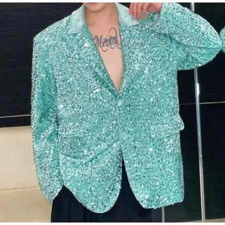 The Castor Long Sleeve Sequin Blazer VOIR Green S 