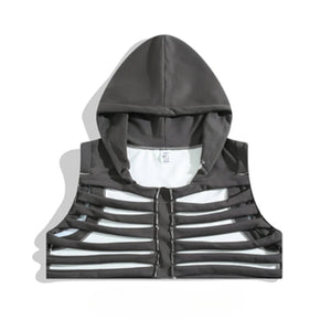 The "Arcanum" Cropped Hooded Vest VOIR Grey 