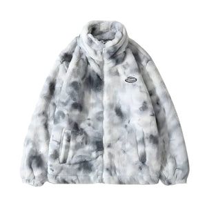 The "Gordian" Tie Dye Heart Fuzzy Jacket VOIR White XS 